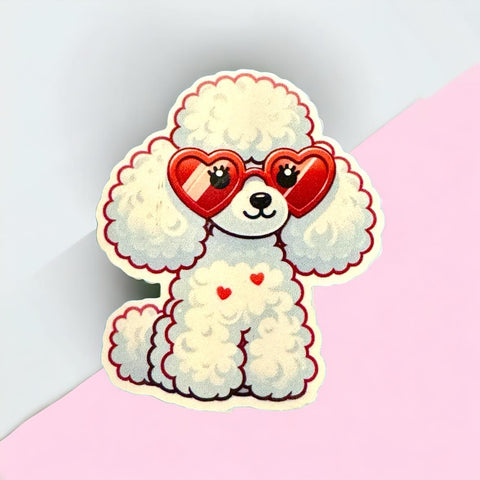 White Poodle with Heart Shaped Glasses Sticker - Love Glasses Revolution