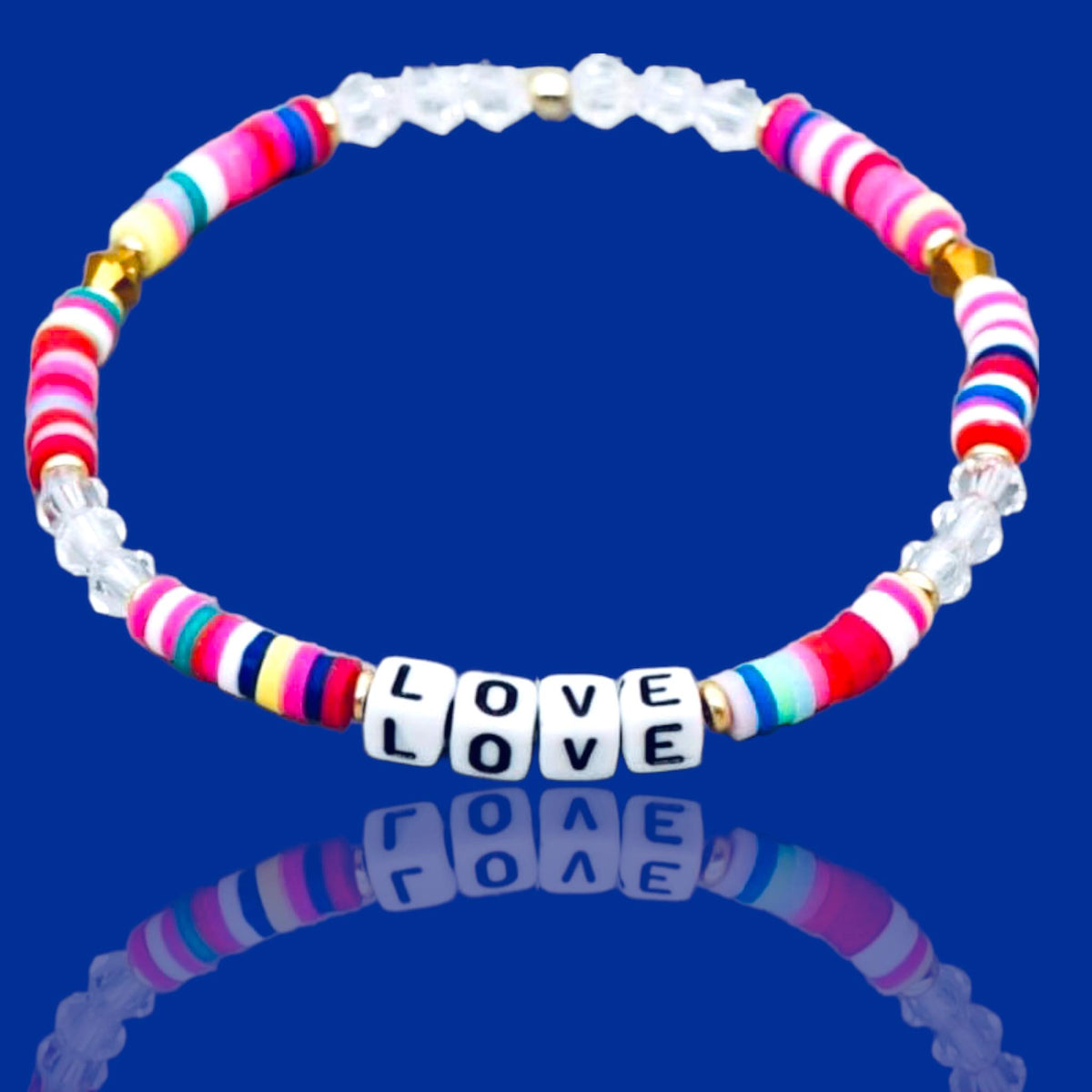 Polymer Clay LOVE bead and crystal bracelet - Love Glasses Revolution