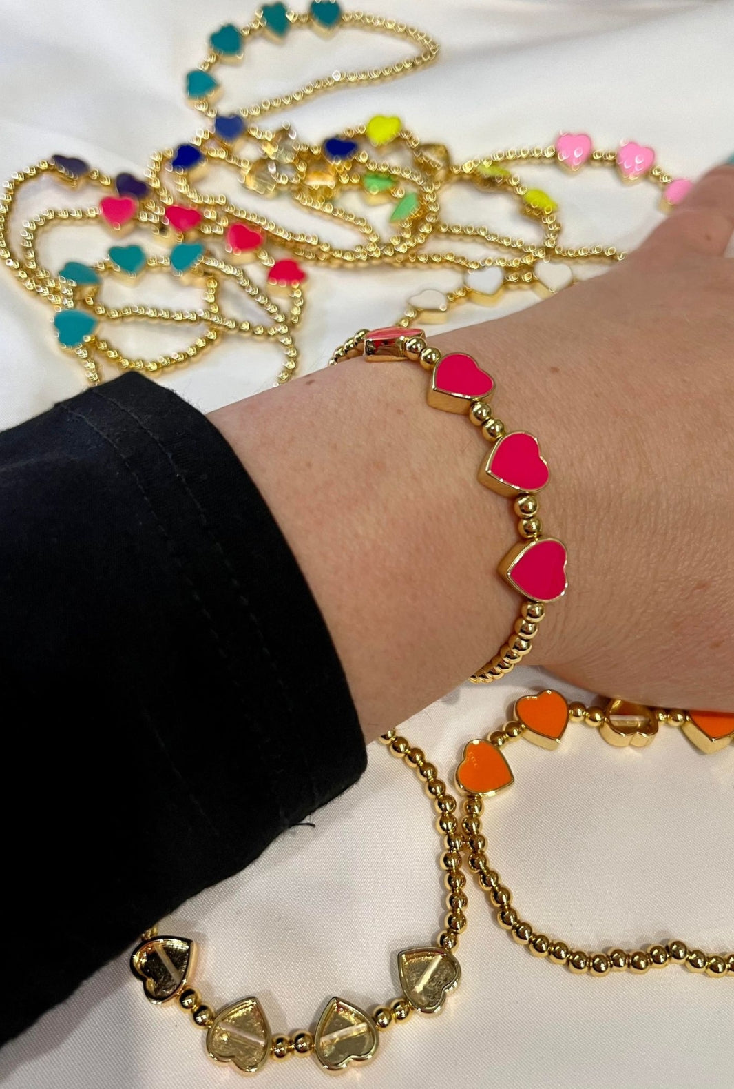 Brass & Enamel Hearts stretch bracelet Secondary image