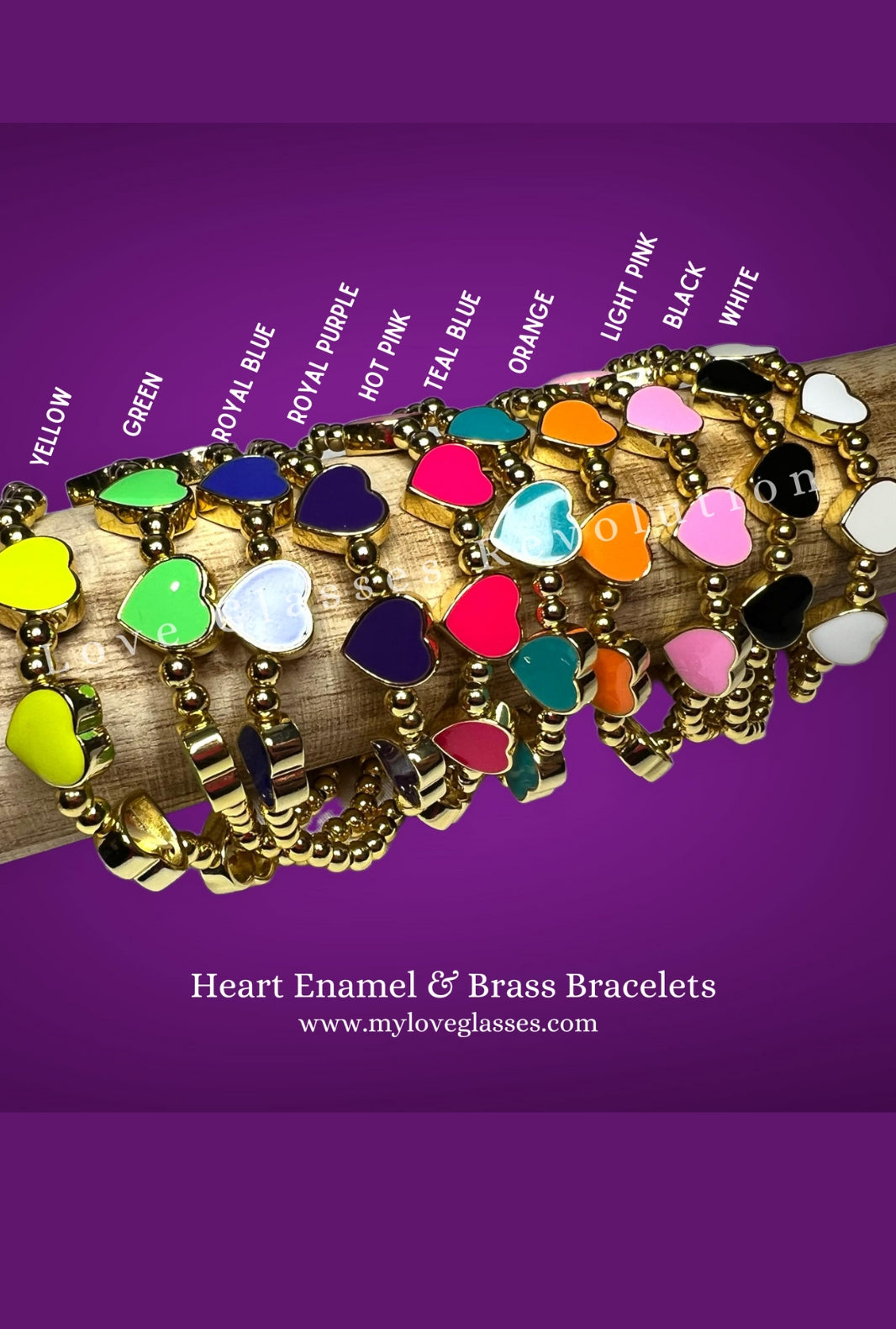 Brass & Enamel Hearts stretch bracelet - Love Glasses Revolution