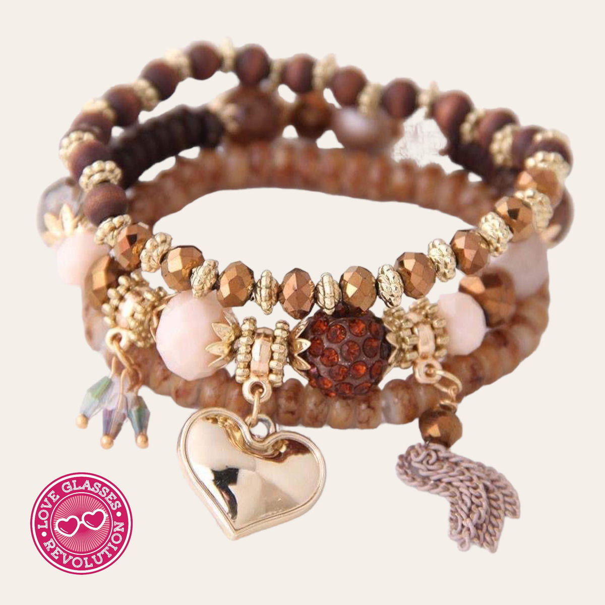 Elegant 3 Piece beaded bracelet with dangly heart - Love Glasses Revolution