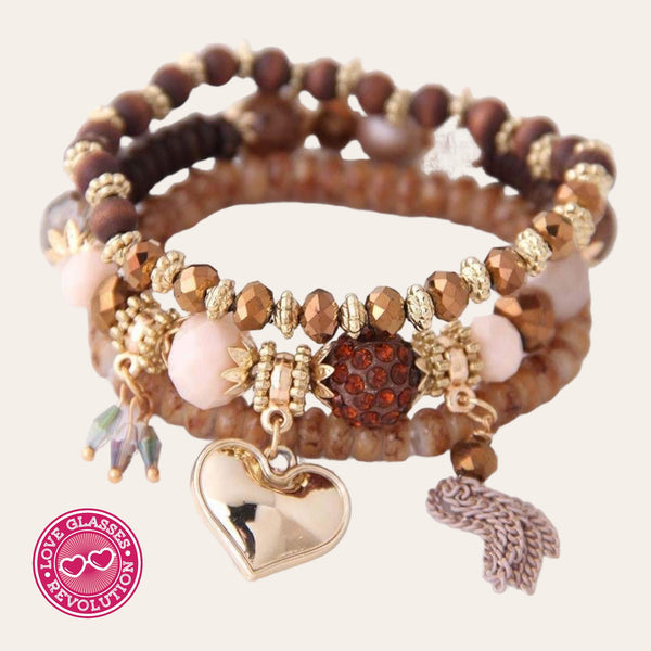 Elegant 3 Piece beaded bracelet with dangly heart - Love Glasses Revolution