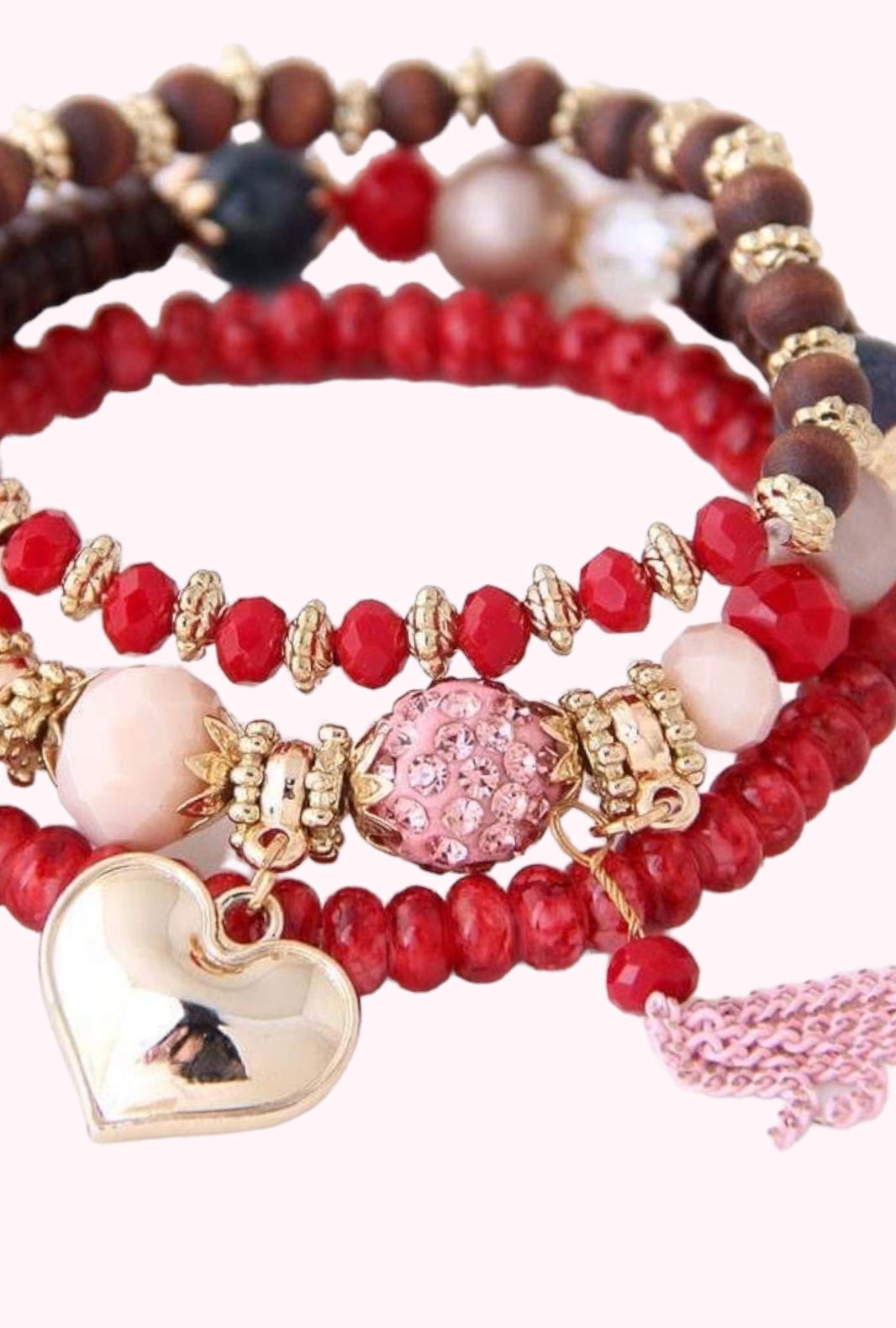 Elegant 3 Piece beaded bracelet with dangly heart Secondary image