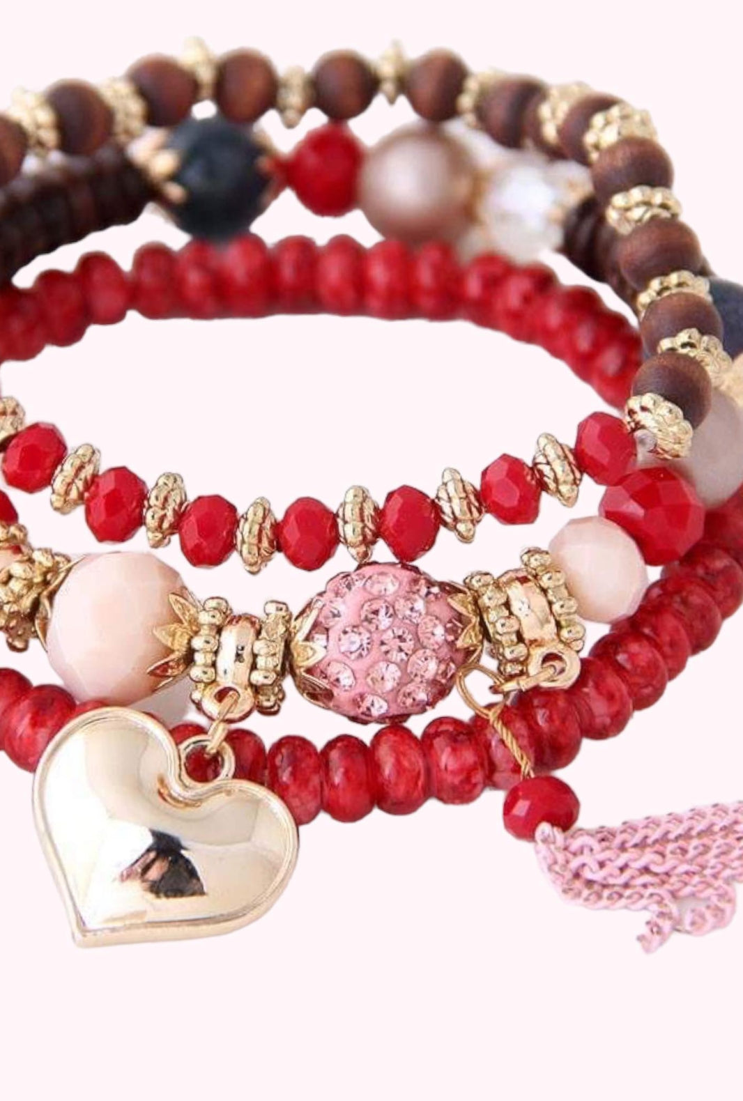 Elegant 3 Piece beaded bracelet with dangly heart - Love Glasses Revolution