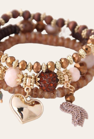 Elegant 3 Piece beaded bracelet with dangly heart - Love Glasses Revolution