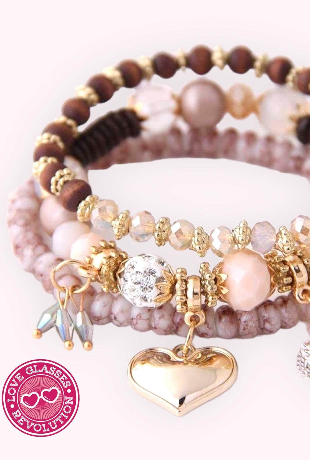 Elegant 3 Piece beaded bracelet with dangly heart - Love Glasses Revolution
