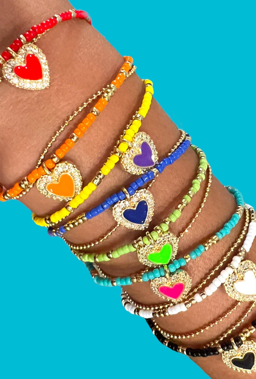 Delicate Beaded Double chain Bracelet with heart dangle YOUTH - Love Glasses Revolution Main image