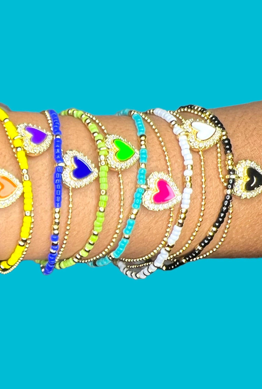 Delicate Beaded Double chain Bracelet with heart dangle YOUTH Secondary image